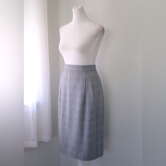Vintage Y2K Casual Corner Black & White Plaid Houndstooth Knee Length Skirt - Picture 2 of 9